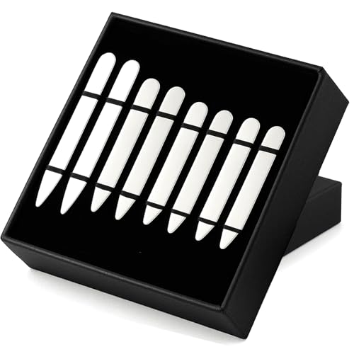 AOLVO Kragenstäbchen aus Edelstahl (keine Magnete im Lieferumfang enthalten), Kragenstäbchen aus Metall, für Herren, Vorteilspackung in Geschenkbox von AOLVO