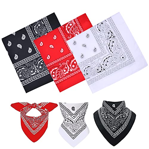 Aomig Bandana Damen Herren,3 Stück Kopftuch Halstuch Männer, Unisex Tuch Bindetuch, Headwear Haar Schal Paisley Muster, Weiß Rot Schwarz(55 x 55 cm) von Aomig