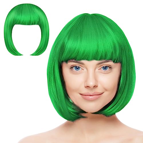 AOMIG Kurze Bob Perücke, Wig mit 2 x Haarnetz, Bunte Neon-Bob-Perücke, Perücken Haarteile Cosplay für Karneval/Fasching & Motto Party, Halloween Dekorationen (Grün/B) von Aomig