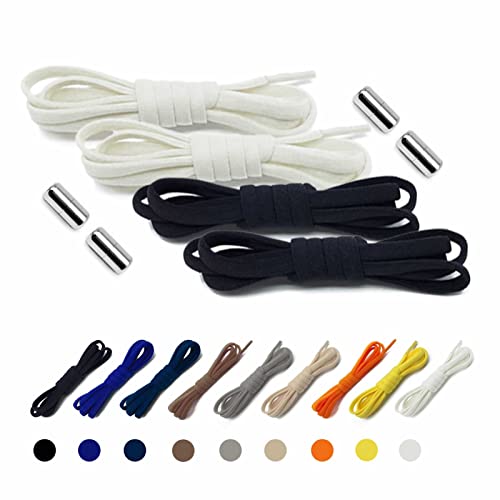 AONAT 2 Paar Schleifenlose Schuhbänder Schnürsenkel mit Schnellverschluss elastische Schnürsenkel mit Metallverschluss No Tie Shoelaces Gummi Schuhband Metallkapsel für Sport Kinder - Schwarz + Weiß von AONAT