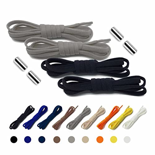 AONAT 2 Paar Schleifenlose Schuhbänder Schnürsenkel mit Schnellverschluss elastische Schnürsenkel mit Metallverschluss No Tie Shoelaces Gummi Schuhband Metallkapsel für Sport Kinder - Schwarz + Grau von AONAT