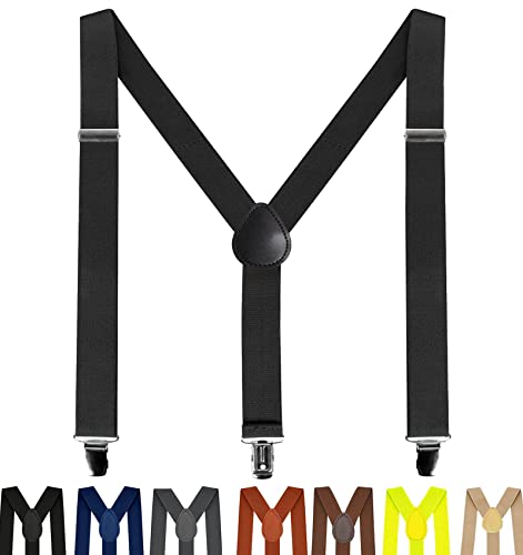 AONAT Hosenträger für Herren,Hosenträger Herren Extra Stark,Herren 3,5 cm breiter Hosenträger in Y-Form, mit sehr Starken 3 Metall Clip für Männer und Damen,Hosenträger Leder Schwarz von AONAT