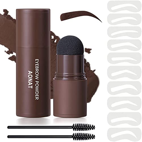 AONAT Augenbrauen Stempel Schablone,Eyebrow Powder Stamp,Augenbrauen Stempel,Wiederverwendbares Makeup Brow Stamp Shaping Kit mit 10 Augenbrauen Schablone Und 2 Augenbrauen Pinsel(Dunkelbraun) von AONAT