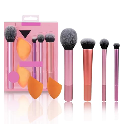 Pinselset Makeup,Face Base Makeup Brush Kit,Schminkpinsel Set Zum Verblenden Von Lidschatten,4 Make-up-Pinsel und 2 Blender-Schwämme,Works With Liquid,Rouge,Bronzer,Lidschatten von AONAT