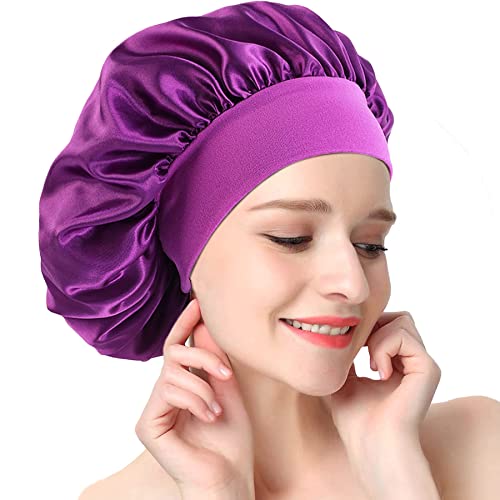 Schlafmütze Satin Bonnet Nacht Schlaf Mütze Verstellbare Schlafkappe Kopfbedeckung Weiche Kopfhaube Schlaf Kopf Abdeckung für Damen Mädchen Schlafen - Lila von AONAT