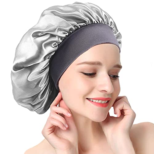 Schlafmütze Satin Cap, Doppelschicht Schlafhaube Mütze Damen Mädchen, Verstellbar Seide Haube Weiche Große Satin Kappe Bonnet zum Nacht Schlafe Haarpflege Badekurort Hauptgebrauch von AONAT