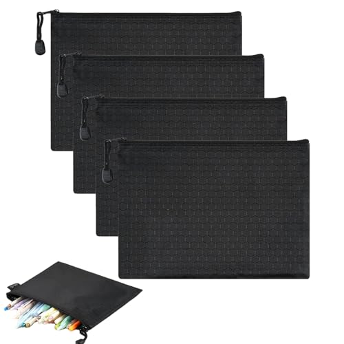 AONAYO Banktasche,Banktasche Mit 4 GeldfäChern,24 X 18 cm Dokumententasche A5,Wasserdichtes Oxford-Gewebe Mit ReißVerschluss Geldtaschen Banktasche,Schwarz Geldtasche,Aufbewahrungstasche FüR Zuhause von AONAYO