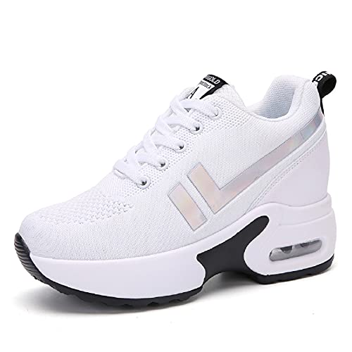 AONEGOLD® Damen Keilabsatz Sneakers Sportschuhe Wedges Turnschuhe Freizeit Schuhe(Weiß-1298,38 EU) von AONEGOLD