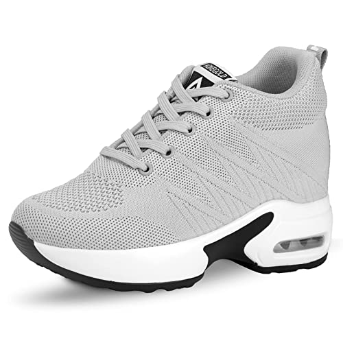 AONEGOLD® Damen Sneaker Wedges mit Keilabsatz Sportschuhe Bequeme Atmungsaktive Mesh Turnschuhe Mode Outdoor Freizeitschuhe 2786 Grau 41 EU von AONEGOLD