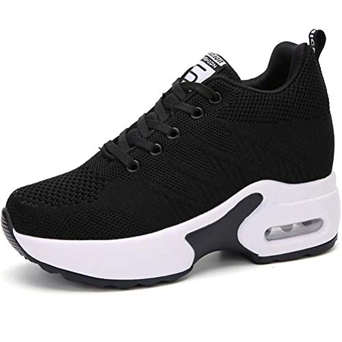 AONEGOLD® Damen Sneaker Wedges mit Keilabsatz Sportschuhe Bequeme Atmungsaktive Mesh Turnschuhe Mode Outdoor Freizeitschuhe 2786 Schwarz 38 EU von AONEGOLD