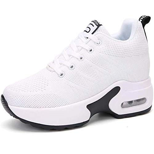 AONEGOLD® Damen Sneaker Wedges mit Keilabsatz Sportschuhe Bequeme Atmungsaktive Mesh Turnschuhe Mode Outdoor Freizeitschuhe 2786 Weiß 40 EU von AONEGOLD