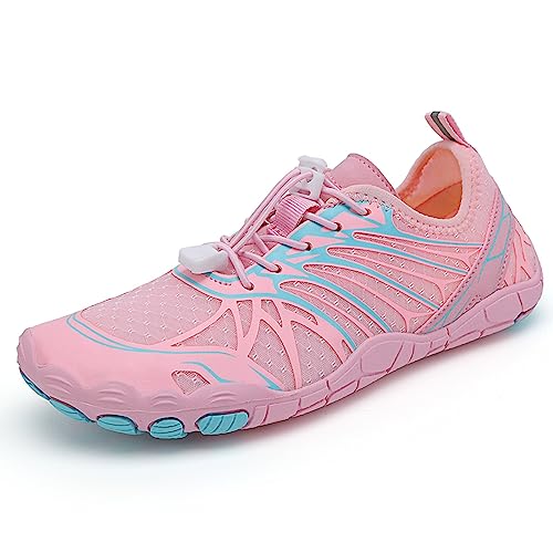 AONEGOLD Badeschuhe Barfußschuhe Damen Herren Strandschuhe Atmungsaktiv Schnelltrocknend Wasserschuhe Outdoor Sommer Unisex (Rosa,40EU) von AONEGOLD