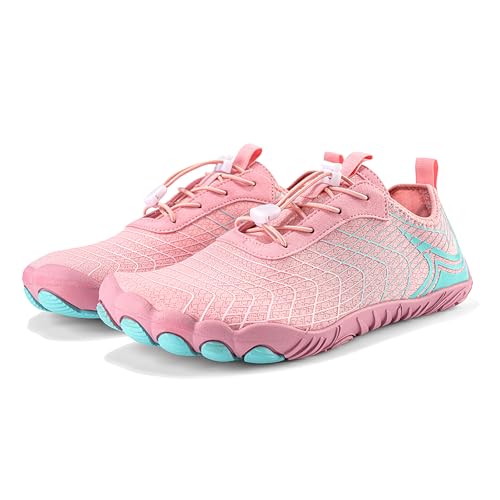 AONEGOLD Barfußschuhe Damen Herren Badeschuhe Schnell Trocknen Wasserschuhe Atmungsaktiv rutschfeste Schwimmschuhe Weich Aquaschuhe (Rosa,41EU) von AONEGOLD