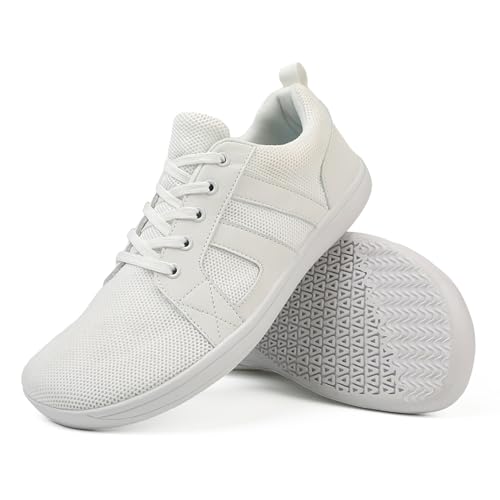 AONEGOLD Barfußschuhe Damen Herren Breite Barfuss Schuhe Zero Drop Solhe Leicht Traillaufschuhe Walkingschuhe Fitnessschuhe Laufschuhe Minimalistische Sneaker (Weiß/46EU) von AONEGOLD