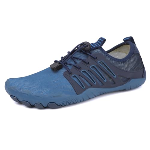 AONEGOLD Barfußschuhe Damen Herren Wasserschuhe Badeschuhe Sommer Strandschuhe Surfschuhe Schwimmschuhe Aquaschuhe Fitnessschuhe mit rutschfest Sohle Zehenschuhe Schnell Trocknend(Blau,Größe 37) von AONEGOLD