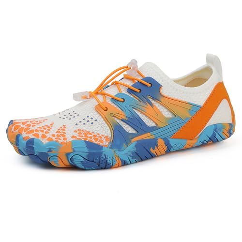 AONEGOLD Barfußschuhe Damen Herren Wasserschuhe Badeschuhe Sommer Strandschuhe Surfschuhe Schwimmschuhe Aquaschuhe Fitnessschuhe mit rutschfest Sohle Zehenschuhe Schnell Trocknend(Blau,Größe 37) von AONEGOLD