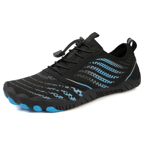 AONEGOLD Barfußschuhe Damen Herren Wasserschuhe Badeschuhe Sommer Strandschuhe Surfschuhe Schwimmschuhe Aquaschuhe Fitnessschuhe mit rutschfest Sohle Zehenschuhe Schnell Trocknend(Blau,Größe 37) von AONEGOLD