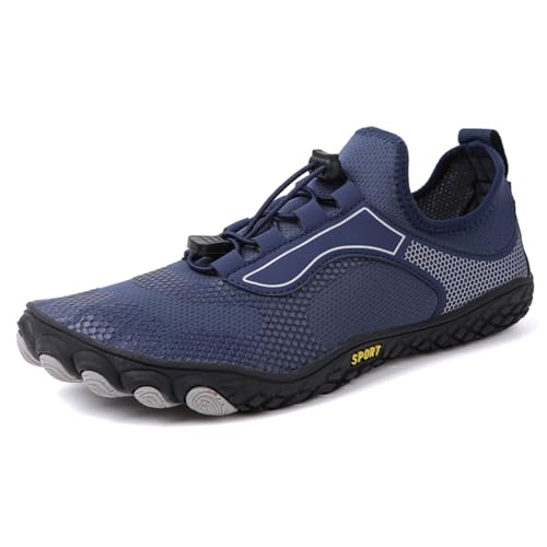 AONEGOLD Barfußschuhe Damen Herren Wasserschuhe Badeschuhe Sommer Strandschuhe Surfschuhe Schwimmschuhe Aquaschuhe Fitnessschuhe mit rutschfest Sohle Zehenschuhe Schnell Trocknend(Blau,Größe 41) von AONEGOLD