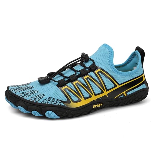 AONEGOLD Barfußschuhe Damen Herren Wasserschuhe Badeschuhe Sommer Strandschuhe Surfschuhe Schwimmschuhe Aquaschuhe Fitnessschuhe mit rutschfest Sohle Zehenschuhe Schnell Trocknend(Blau,Größe 42) von AONEGOLD