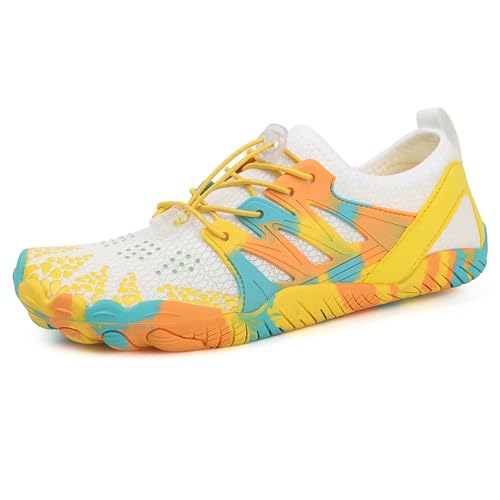 AONEGOLD Barfußschuhe Damen Herren Wasserschuhe Badeschuhe Sommer Strandschuhe Surfschuhe Schwimmschuhe Aquaschuhe Fitnessschuhe mit rutschfest Sohle Zehenschuhe Schnell Trocknend(Gelb,Größe 44) von AONEGOLD