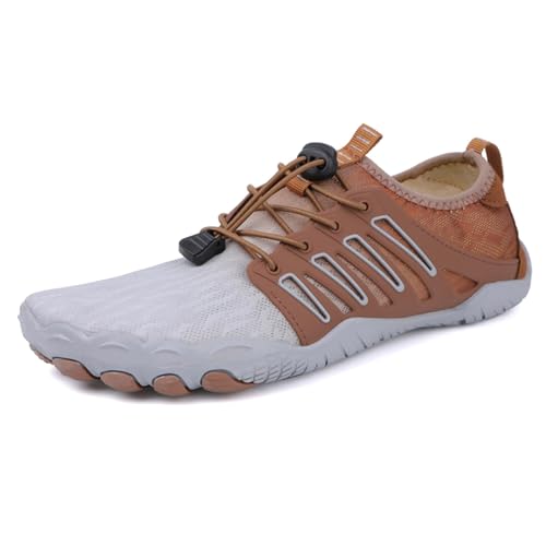 AONEGOLD Barfußschuhe Damen Herren Wasserschuhe Badeschuhe Sommer Strandschuhe Surfschuhe Schwimmschuhe Aquaschuhe Fitnessschuhe mit rutschfest Sohle Zehenschuhe Schnell Trocknend(Grau,Größe 39) von AONEGOLD