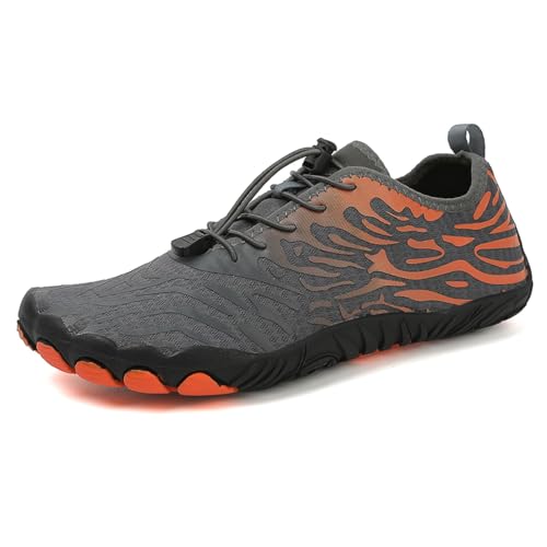 AONEGOLD Barfußschuhe Damen Herren Wasserschuhe Badeschuhe Sommer Strandschuhe Surfschuhe Schwimmschuhe Aquaschuhe Fitnessschuhe mit rutschfest Sohle Zehenschuhe Schnell Trocknend(Grau,Größe 42) von AONEGOLD