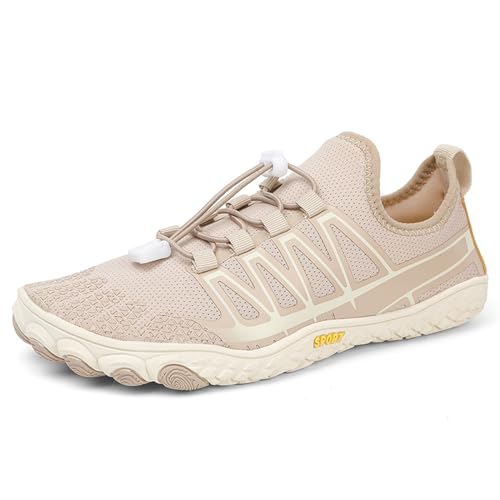 AONEGOLD Barfußschuhe Damen Herren Wasserschuhe Badeschuhe Sommer Strandschuhe Surfschuhe Schwimmschuhe Aquaschuhe Fitnessschuhe mit rutschfest Sohle Zehenschuhe Schnell Trocknend(Khaki,Größe 39) von AONEGOLD