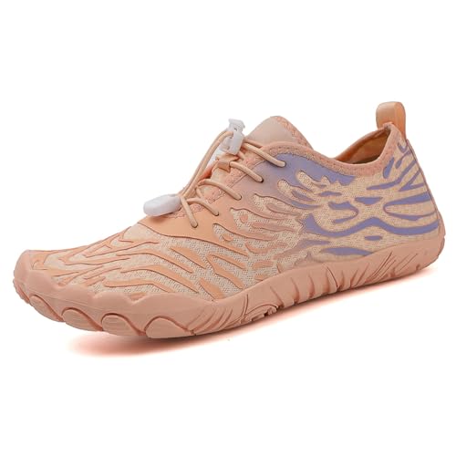 AONEGOLD Barfußschuhe Damen Herren Wasserschuhe Badeschuhe Sommer Strandschuhe Surfschuhe Schwimmschuhe Aquaschuhe Fitnessschuhe mit rutschfest Sohle Zehenschuhe Schnell Trocknend(Orange,Größe 37) von AONEGOLD