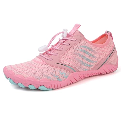 AONEGOLD Barfußschuhe Damen Herren Wasserschuhe Badeschuhe Sommer Strandschuhe Surfschuhe Schwimmschuhe Aquaschuhe Fitnessschuhe mit rutschfest Sohle Zehenschuhe Schnell Trocknend(Rosa,Größe 36) von AONEGOLD