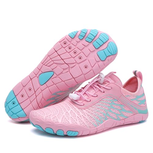 AONEGOLD Barfußschuhe Damen Herren Wasserschuhe Badeschuhe Sommer Strandschuhe Surfschuhe Schwimmschuhe Aquaschuhe Fitnessschuhe mit rutschfest Sohle Zehenschuhe Schnell Trocknend(Rosa,Größe 39) von AONEGOLD