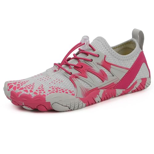 AONEGOLD Barfußschuhe Damen Herren Wasserschuhe Badeschuhe Sommer Strandschuhe Surfschuhe Schwimmschuhe Aquaschuhe Fitnessschuhe mit rutschfest Sohle Zehenschuhe Schnell Trocknend(Rosa,Größe 39) von AONEGOLD