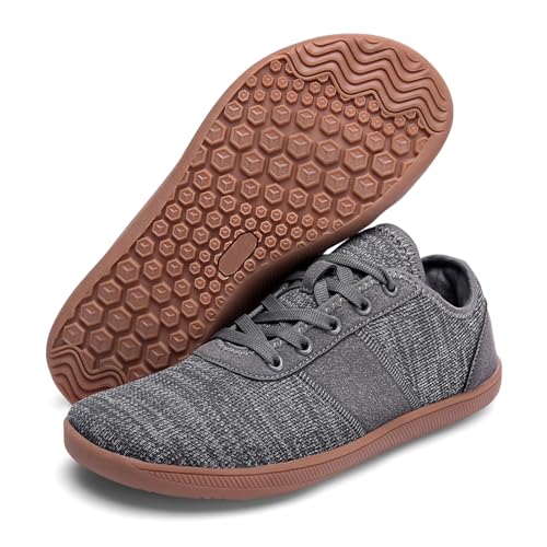 AONEGOLD Barfußschuhe Herren Damen Barfussschuhe Breite Schuhe Leicht Atmungsaktiv Walkingschuhe Fitnessschuhe Traillaufschuhe Sneakers Zero Drop Solhe (Hellgrau-44EU) von AONEGOLD