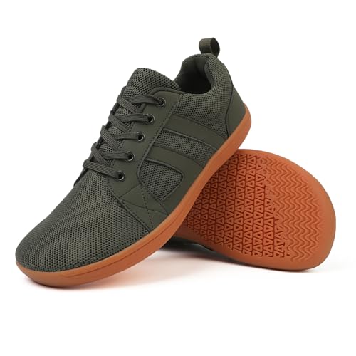 AONEGOLD Barfußschuhe Herren Damen Breite Barfuss Schuhe Zero Drop Solhe Leicht Traillaufschuhe Walkingschuhe Fitnessschuhe Laufschuhe Minimalistische Sneaker (Grün 45EU) von AONEGOLD