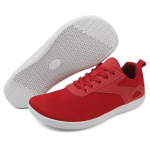 AONEGOLD Barfußschuhe Herren Damen Breite Barfuss Schuhe Zero Drop Solhe Leicht Traillaufschuhe Walkingschuhe Fitnessschuhe Laufschuhe Minimalistische Sneaker (Rot/42EU) von AONEGOLD