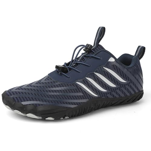 AONEGOLD Barfußschuhe Herren Damen Traillaufschuhe Atmungsaktiv Leichte rutschfest Fitnessschuhe Outdoor Wanderschuhe mit Breiter Zehenbox(Blau,Größe 40) von AONEGOLD