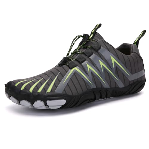 AONEGOLD Barfußschuhe Herren Damen Traillaufschuhe Atmungsaktiv Leichte rutschfest Fitnessschuhe Outdoor Wanderschuhe mit Breiter Zehenbox(Grau,Größe 37) von AONEGOLD