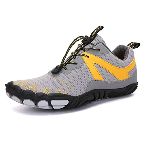 AONEGOLD Barfußschuhe Herren Damen Traillaufschuhe Atmungsaktiv Leichte rutschfest Fitnessschuhe Outdoor Wanderschuhe mit Breiter Zehenbox(Grau,Größe 38) von AONEGOLD