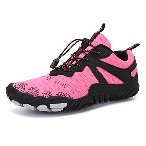 AONEGOLD Barfußschuhe Herren Damen Traillaufschuhe Atmungsaktiv Leichte rutschfest Fitnessschuhe Outdoor Wanderschuhe mit Breiter Zehenbox(Rosa,Größe 36) von AONEGOLD