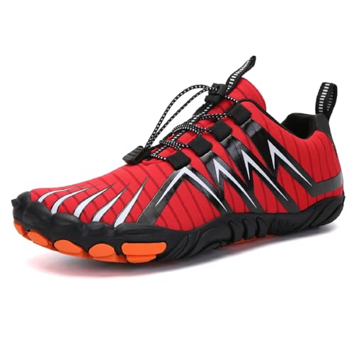 AONEGOLD Barfußschuhe Herren Damen Traillaufschuhe Atmungsaktiv Leichte rutschfest Fitnessschuhe Outdoor Wanderschuhe mit Breiter Zehenbox(Rot,Größe 35) von AONEGOLD