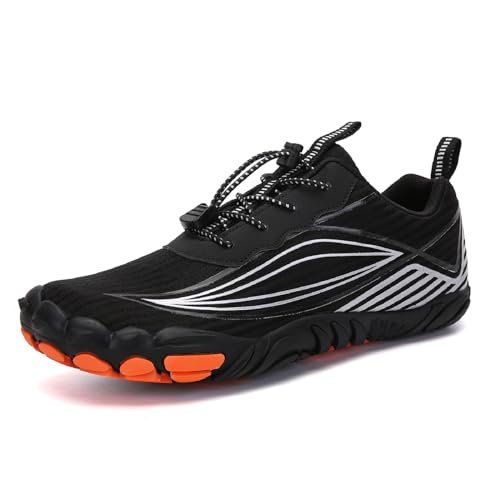 AONEGOLD Barfußschuhe Herren Damen Traillaufschuhe Atmungsaktiv Leichte rutschfest Fitnessschuhe Outdoor Wanderschuhe mit Breiter Zehenbox(Schwarz,Größe 41) von AONEGOLD