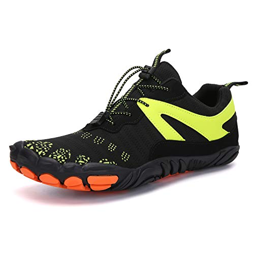 AONEGOLD Barfußschuhe Herren Damen Traillaufschuhe Atmungsaktiv Leichte rutschfest Fitnessschuhe Outdoor Wanderschuhe mit Breiter Zehenbox(Schwarz Grün,Größe 43) von AONEGOLD