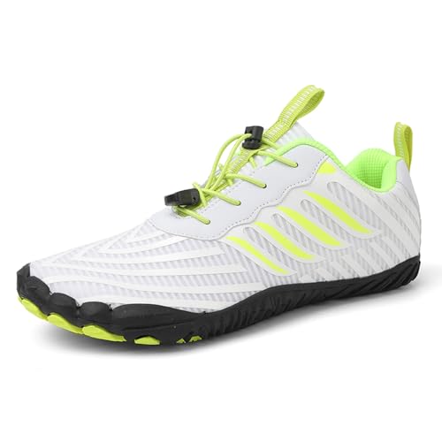 AONEGOLD Barfußschuhe Herren Damen Traillaufschuhe Atmungsaktiv Leichte rutschfest Fitnessschuhe Outdoor Wanderschuhe mit Breiter Zehenbox(Weiß,Größe 44) von AONEGOLD