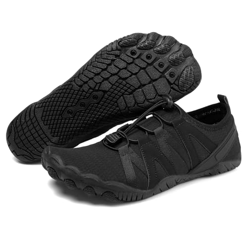 AONEGOLD Barfußschuhe Herren Leicht rutschfest Badeschuhe Damen Weich Atmungsaktiv Wasserschuhe Schnell Trocknen Wassersport Strandschuhe Minimalistische Aquaschuhe Schwimmschuhe (Schwarz,38 EU) von AONEGOLD