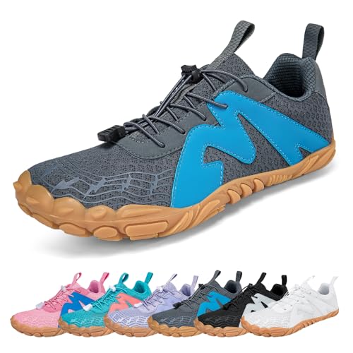 AONEGOLD Barfußschuhe Herren rutschfest Traillaufschuhe Damen Leicht Schnell Trocknend Wassersportschuhe Unisex Atmungsaktiv Fitnessschuhe (Grau,47EU) von AONEGOLD
