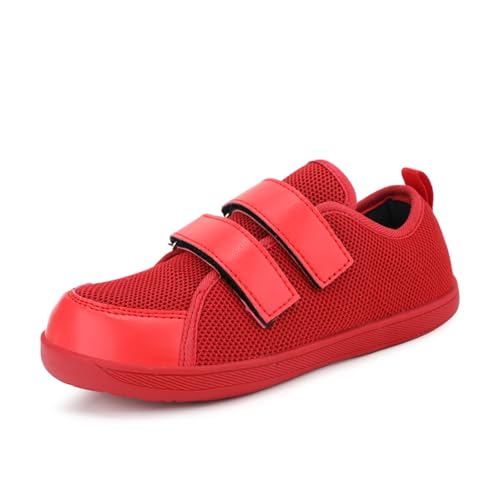 AONEGOLD Barfußschuhe Kinder Breite Zehenbox Jungen Mädchen Atmungsaktiv rutschfest Comfortable Hausschuhe Traillaufschuhe Outdoor Walking Schuhe(Rot，29 EU) von AONEGOLD