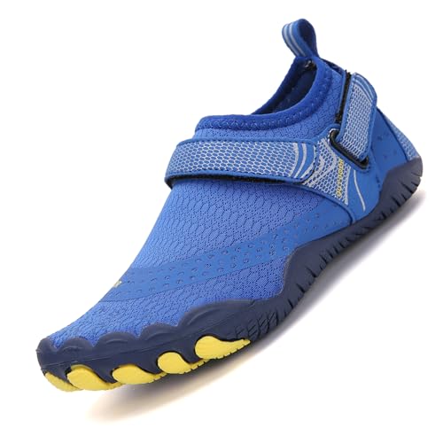 AONEGOLD Barfußschuhe Kinder Leicht Weich Badeschuhe Junge Mädchen Atmungsaktiv Schnell Trocknend Wasserschuhe rutschfest Strandschuhe Aquaschuhe Sportschuhe (Blau,28 EU) von AONEGOLD