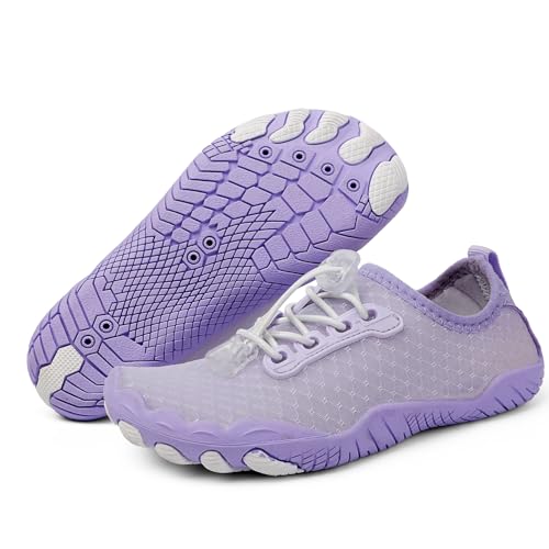 AONEGOLD Barfußschuhe Kinder Leicht Weich Badeschuhe Junge Mädchen Atmungsaktiv rutschfest Wasserschuhe Strandschuhe Schnell Trocknend Aquaschuhe Sportschuhe (1006 Violett,34EU) von AONEGOLD