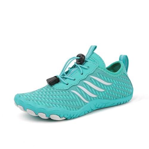 AONEGOLD Barfußschuhe Kinder Leicht Weich Badeschuhe Junge Mädchen Atmungsaktiv rutschfest Wasserschuhe Strandschuhe Schnell Trocknend Aquaschuhe Sportschuhe (34 Grün,29EU) von AONEGOLD