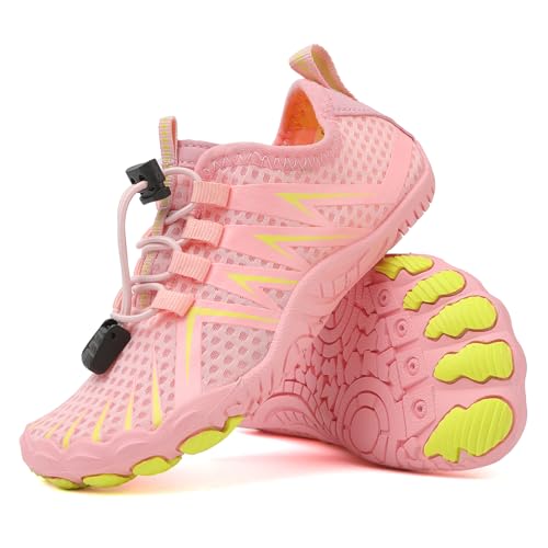 AONEGOLD Barfußschuhe Kinder Leicht Weich Badeschuhe Junge Mädchen Atmungsaktiv rutschfest Wasserschuhe Strandschuhe Schnell Trocknend Aquaschuhe Sportschuhe (35 Rosa,29EU) von AONEGOLD