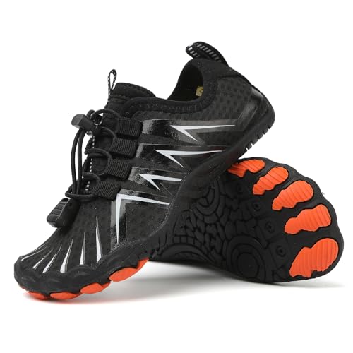 AONEGOLD Barfußschuhe Kinder Leicht Weich Badeschuhe Junge Mädchen Atmungsaktiv rutschfest Wasserschuhe Strandschuhe Schnell Trocknend Aquaschuhe Sportschuhe (35 Schwarz,34EU) von AONEGOLD